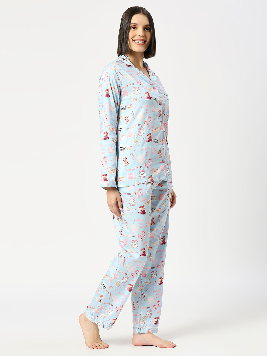 Good Morning Button Down Pj Set - Pure Cotton Pj Set with Notched Collar