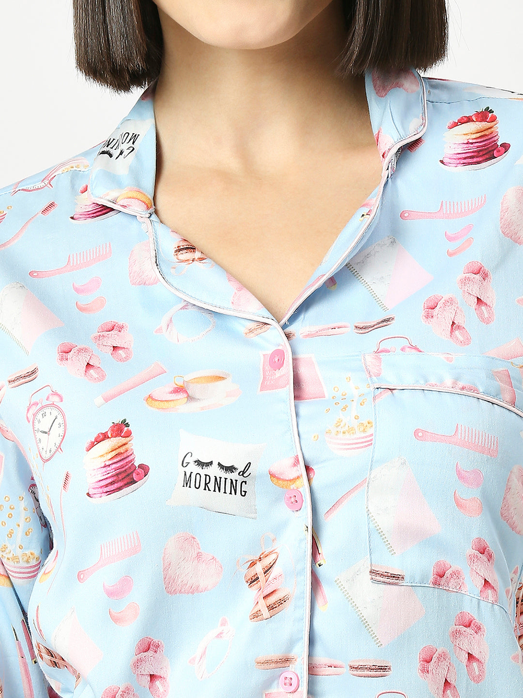 Good Morning Button Down Pj Set - Pure Cotton Pj Set with Notched Collar