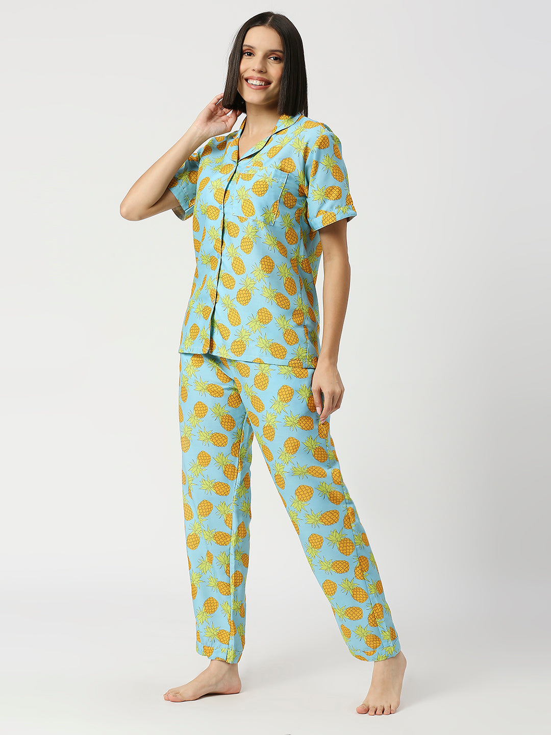 Fine Apple Button Down Pj Set - Cotton Rayon Pj Set with Notched Collar