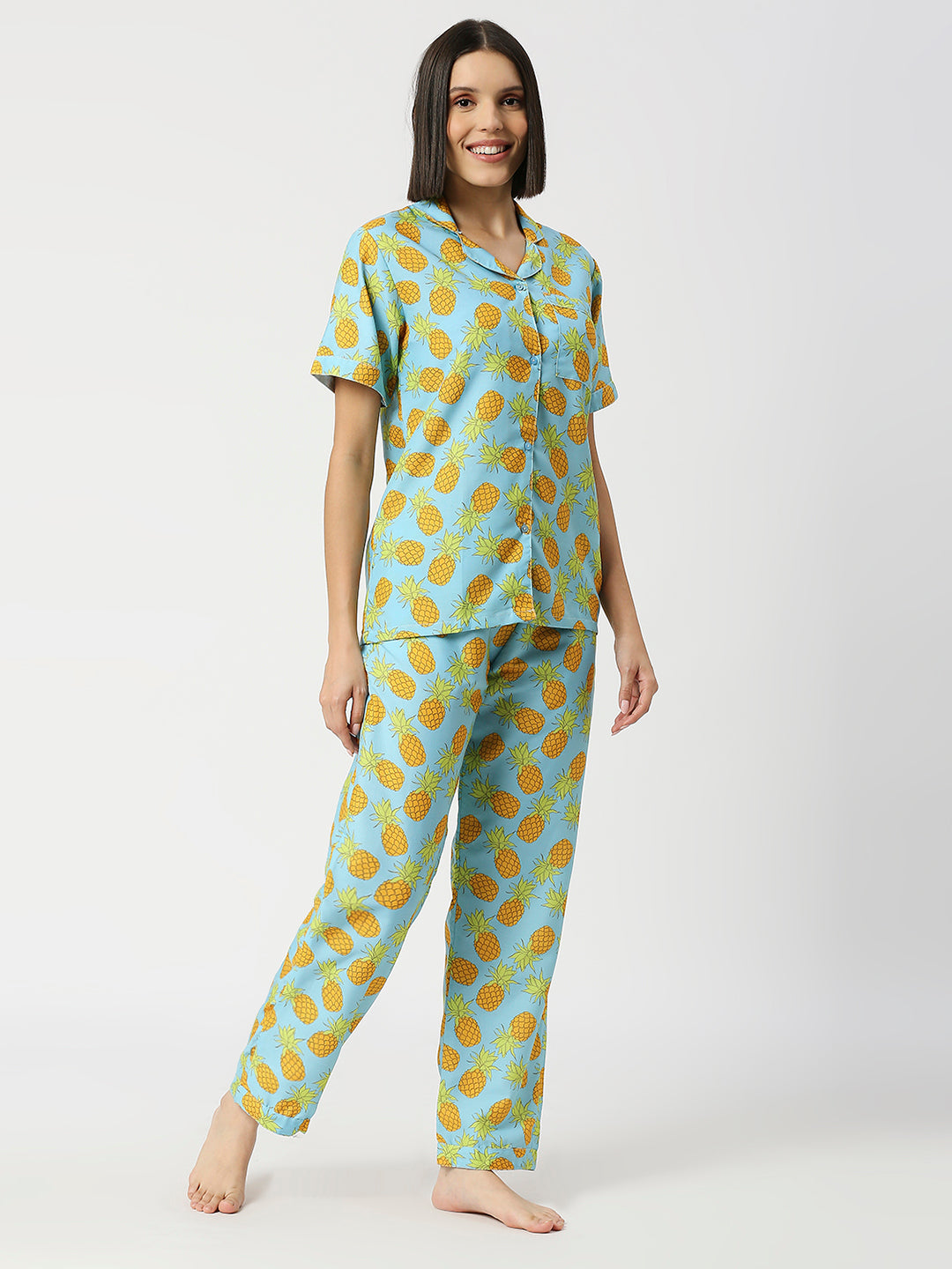 Fine Apple Button Down Pj Set - Cotton Rayon Pj Set with Notched Collar