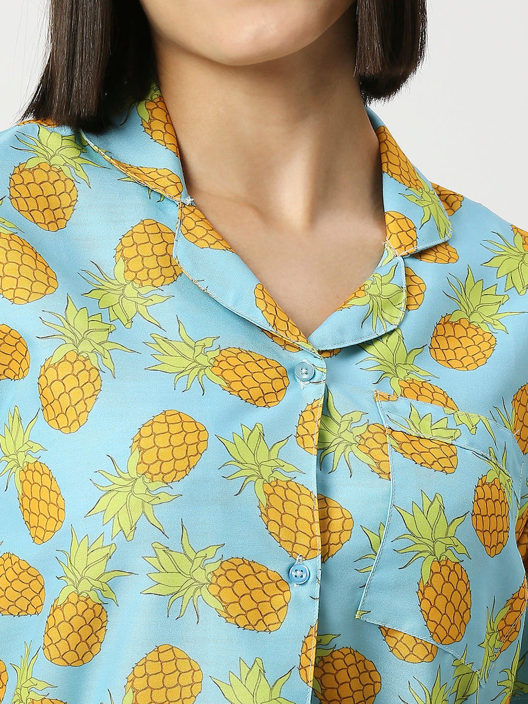 Fine Apple Button Down Pj Set - Cotton Rayon Pj Set with Notched Collar