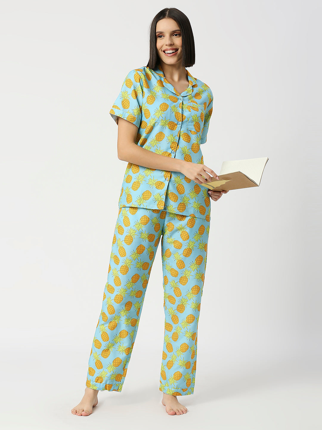 Fine Apple Button Down Pj Set - Cotton Rayon Pj Set with Notched Collar