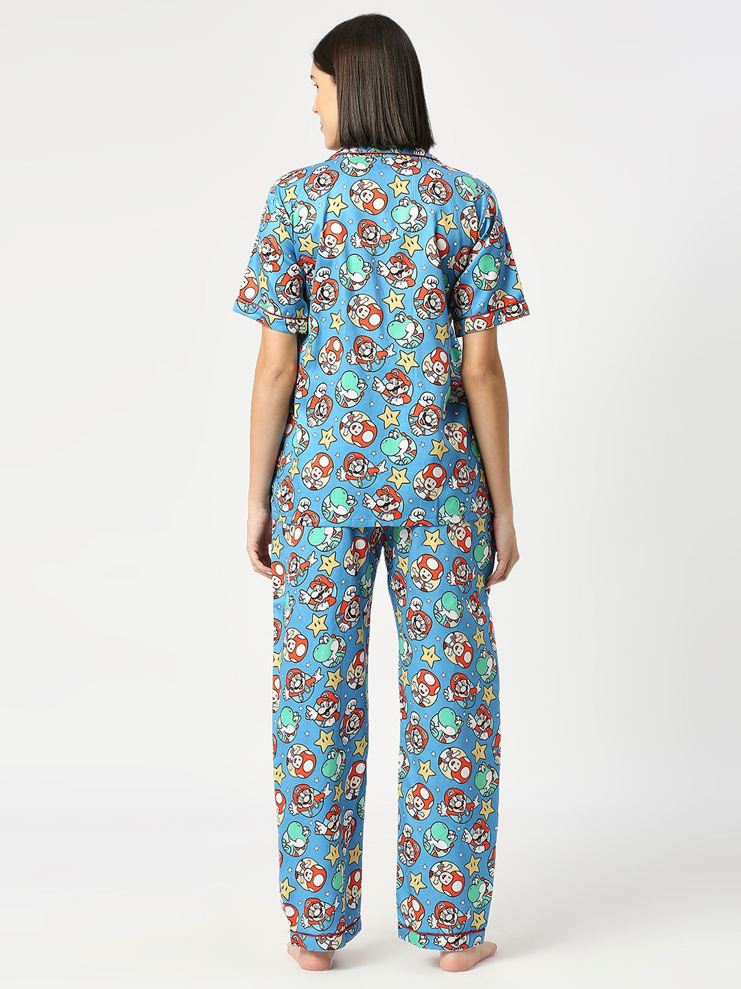 Super Mario Button Down Pj Set - Pure Cotton Pj Set with Notched Collar