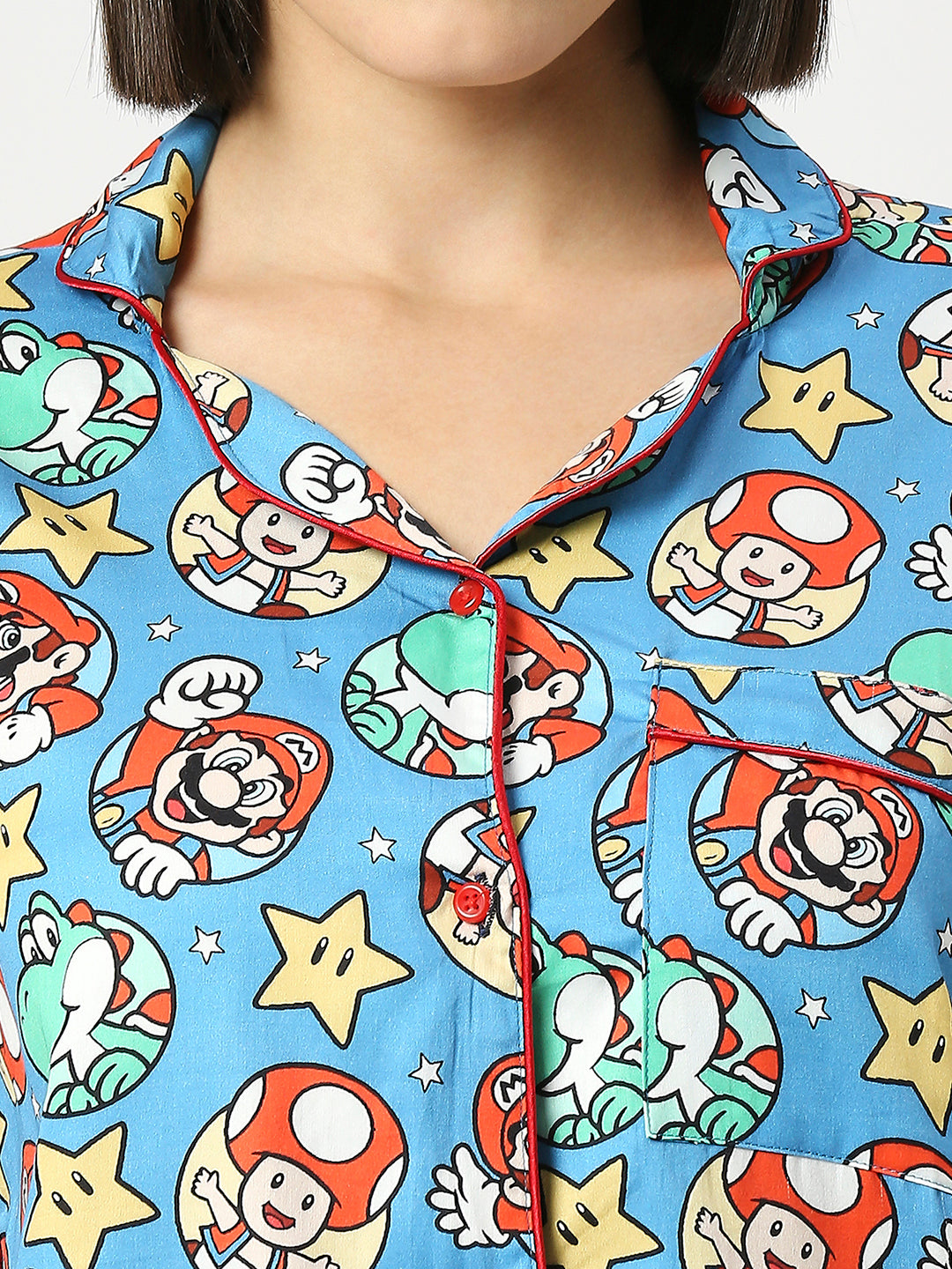 Super Mario Button Down Pj Set - Pure Cotton Pj Set with Notched Collar