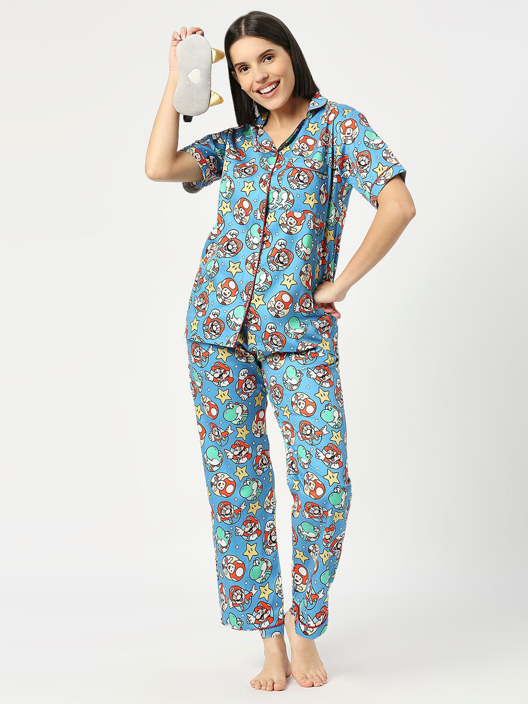 Super Mario Button Down Pj Set - Pure Cotton Pj Set with Notched Collar