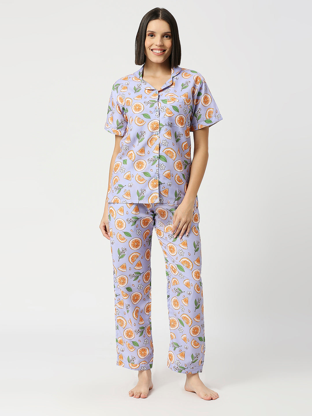 Naarangi Button Down Pj Set - Cotton Rayon Pj Set with Notched Collar