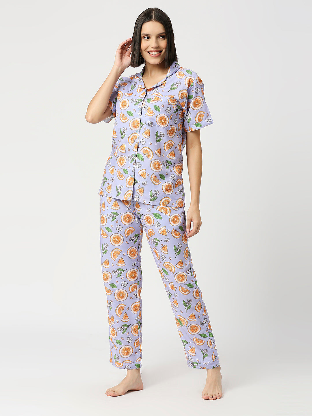 Naarangi Button Down Pj Set - Cotton Rayon Pj Set with Notched Collar