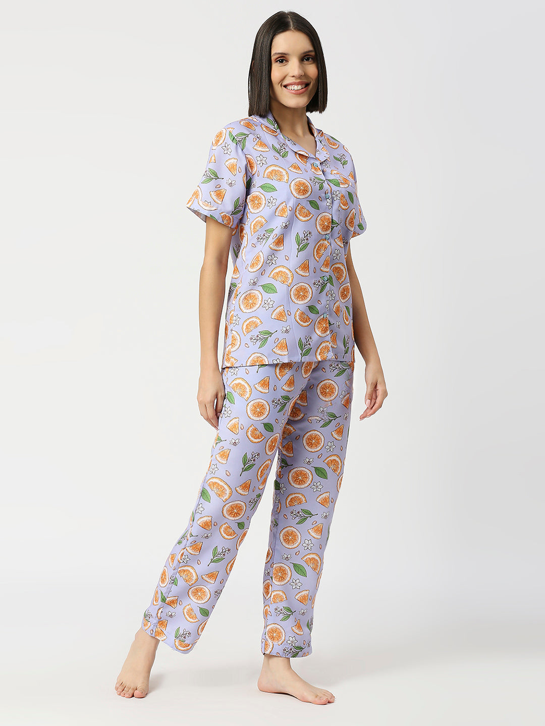Naarangi Button Down Pj Set - Cotton Rayon Pj Set with Notched Collar