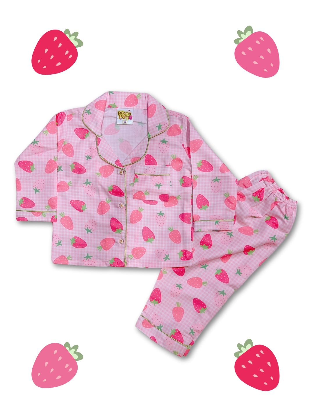 Strawberry Sweetheart Kids Pj Set - Cotton Rayon Pj Set with Notched Collar