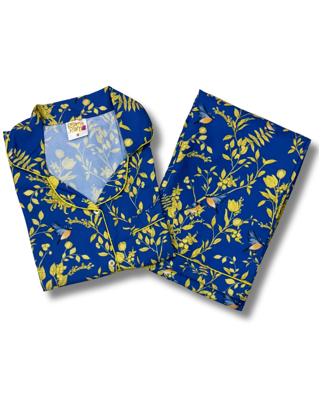 Sunny Blues Button Down Pj Set - Cotton Rayon Pj Set with Notched Collar