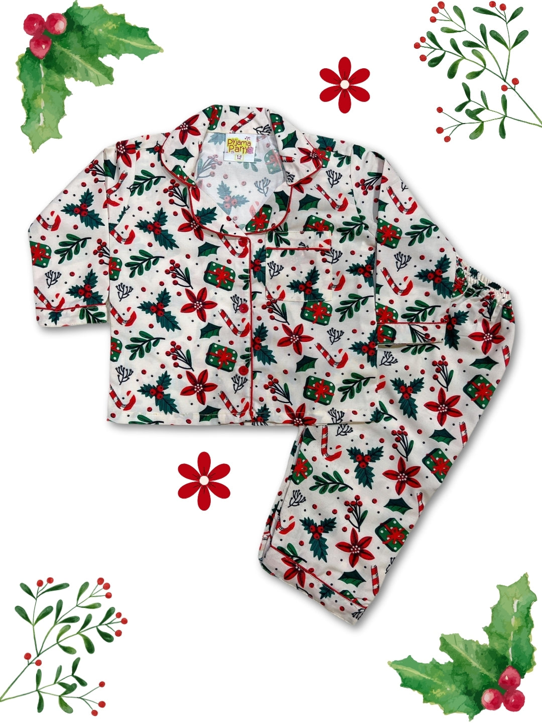 Under the Mistletoe Kids Pj Set - Cotton Rayon Pj Set with Notched Collar