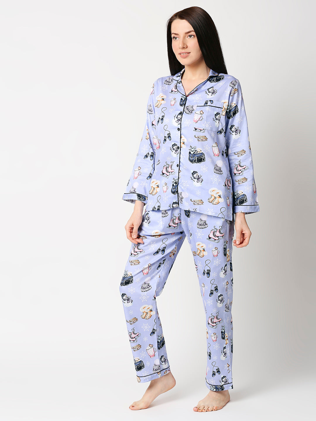Cozy Winter Button Down Pj Set - Pure Cotton Pj Set with Notched Collar