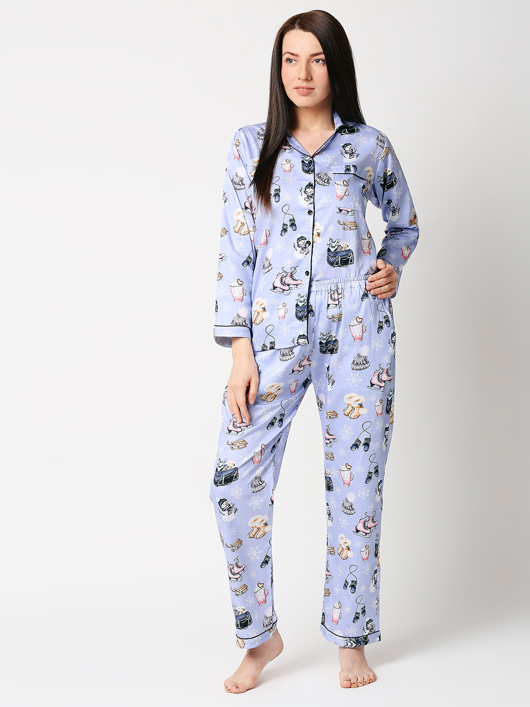 Cozy Winter Button Down Pj Set - Pure Cotton Pj Set with Notched Collar