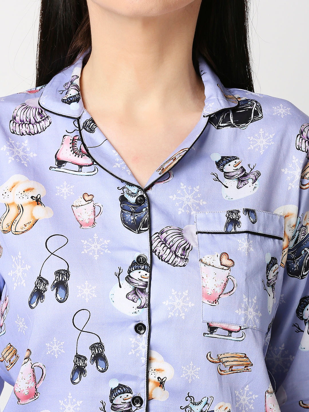 Cozy Winter Button Down Pj Set - Pure Cotton Pj Set with Notched Collar