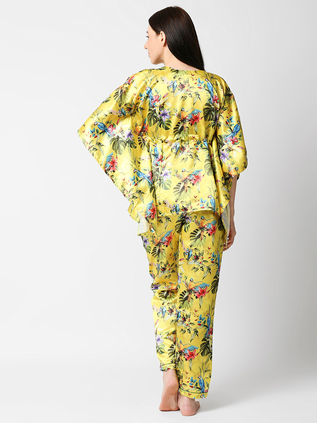 Tropical Paradise Satin Kaftan Pj Set - Luxury Printed Kaftan Pj Set