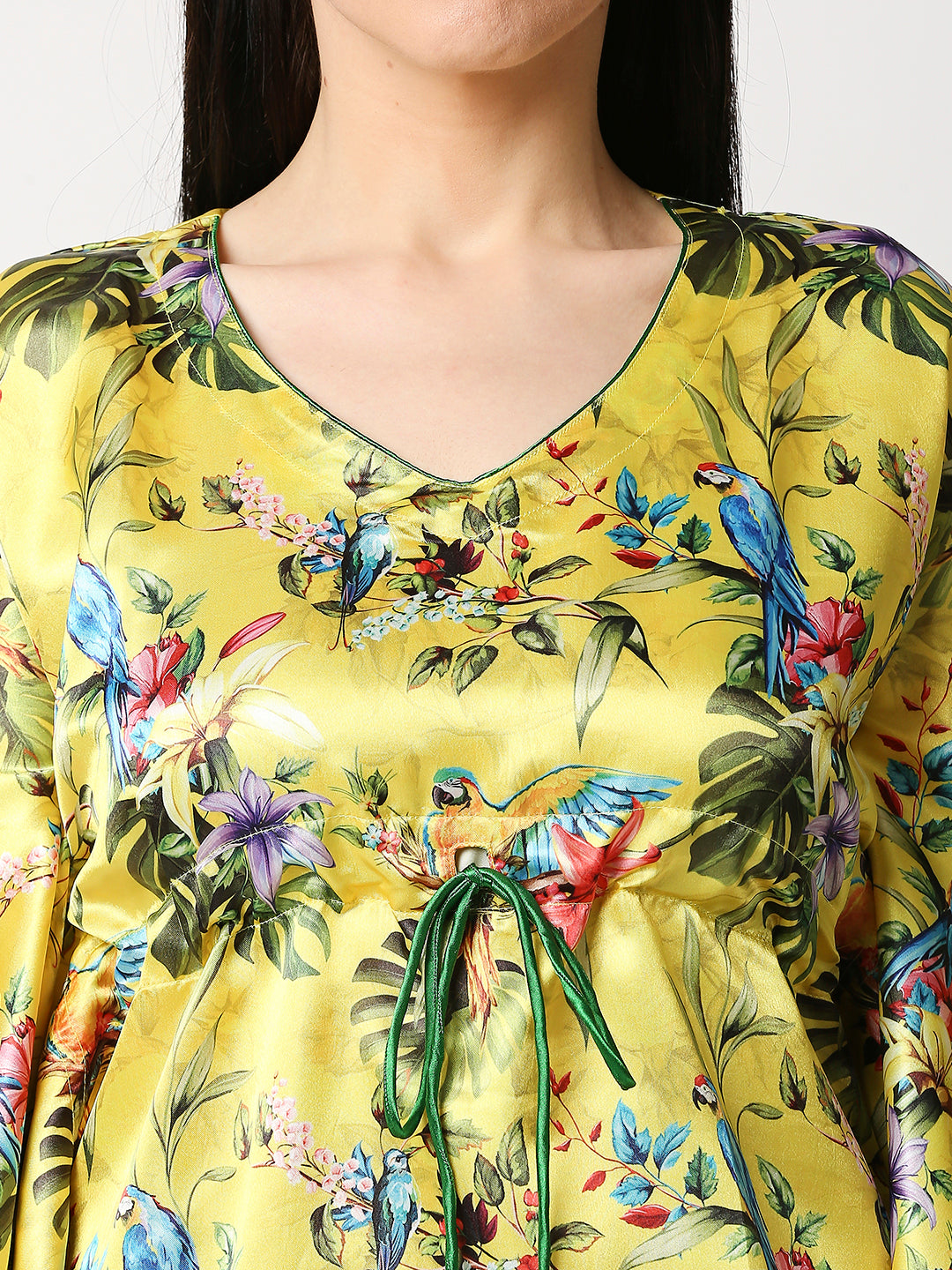 Tropical Paradise Satin Kaftan Pj Set - Luxury Printed Kaftan Pj Set