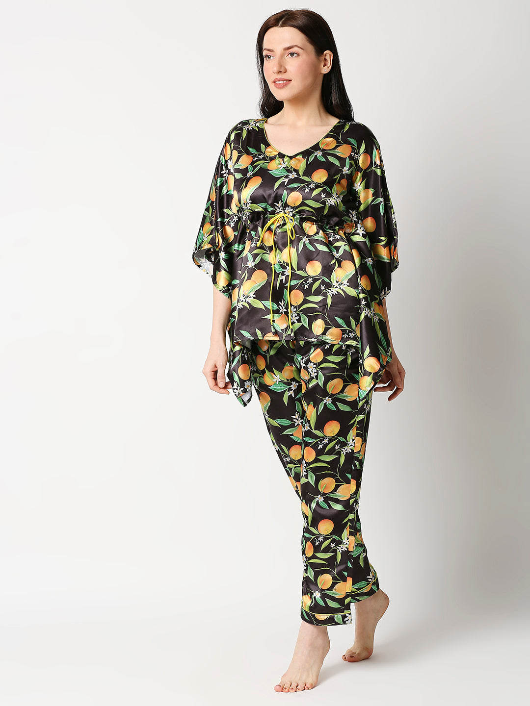 Orange Blossom Satin Kaftan Pj Set - Luxury Printed Kaftan Pj Set
