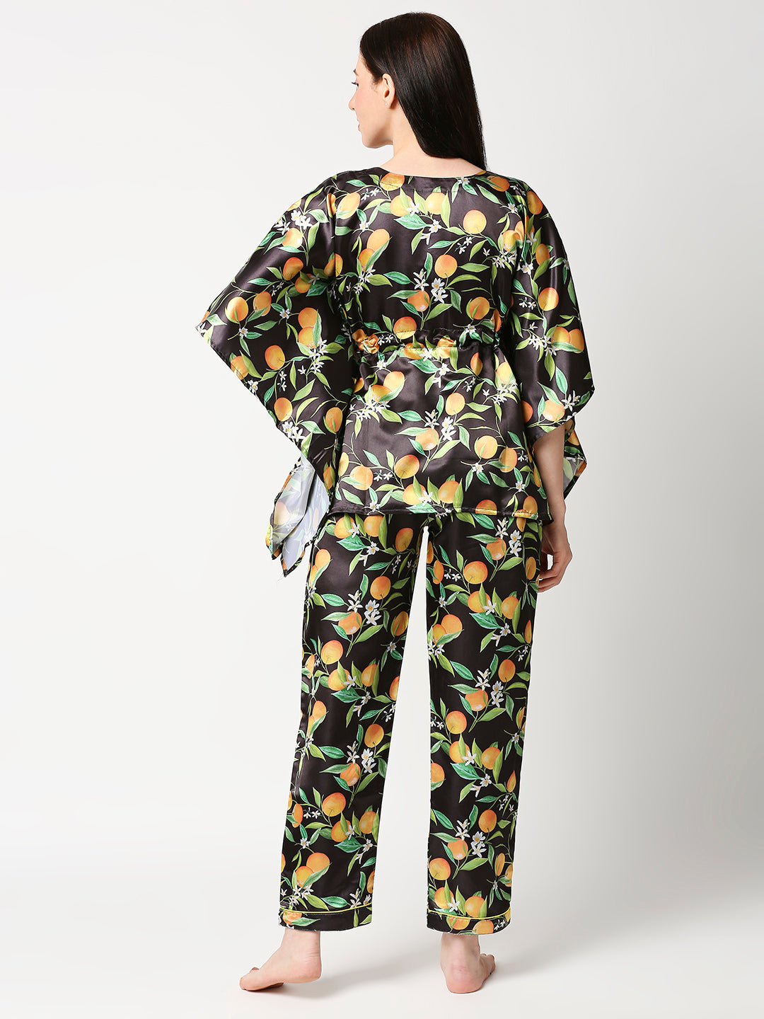 Orange Blossom Satin Kaftan Pj Set - Luxury Printed Kaftan Pj Set