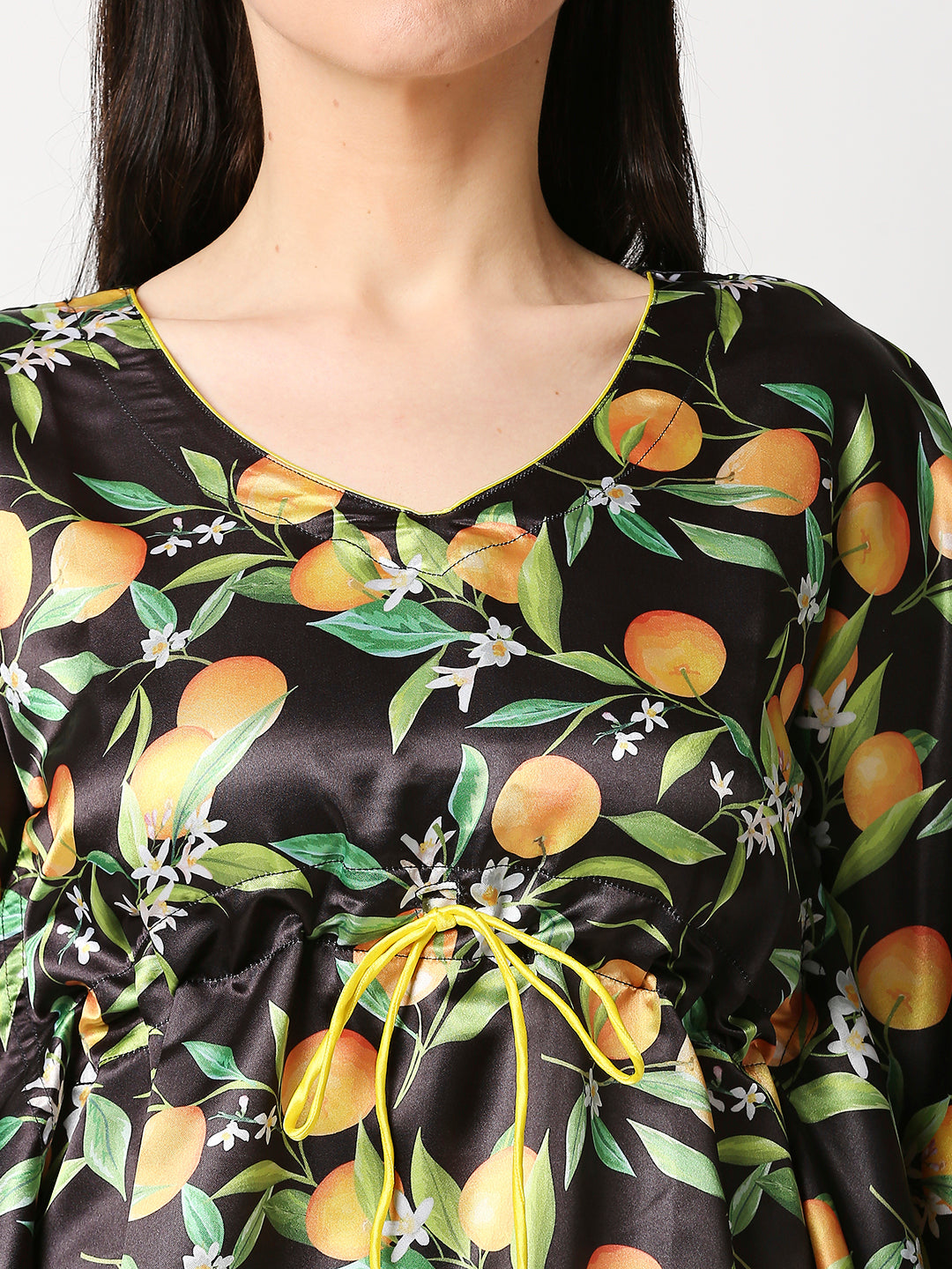 Orange Blossom Satin Kaftan Pj Set - Luxury Printed Kaftan Pj Set
