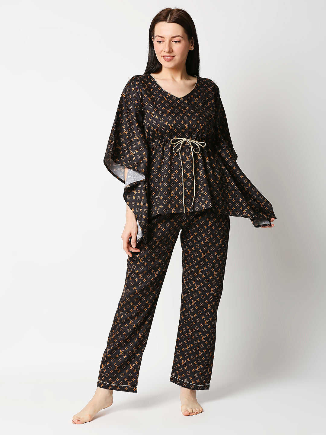 LV Brown Kaftan Pj Set - Pure Cotton Pj Set in Kaftan Style