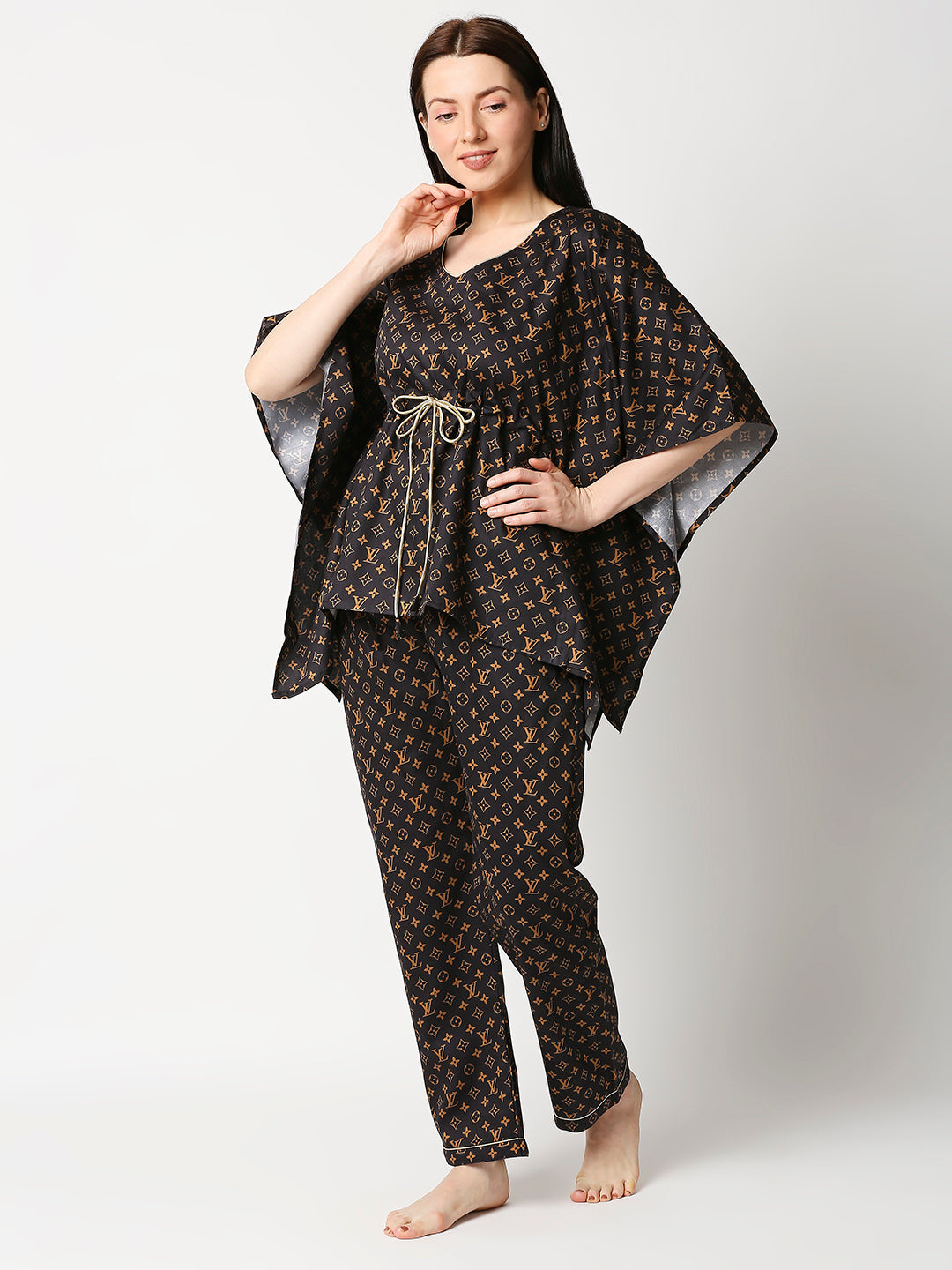 LV Brown Kaftan Pj Set - Pure Cotton Pj Set in Kaftan Style