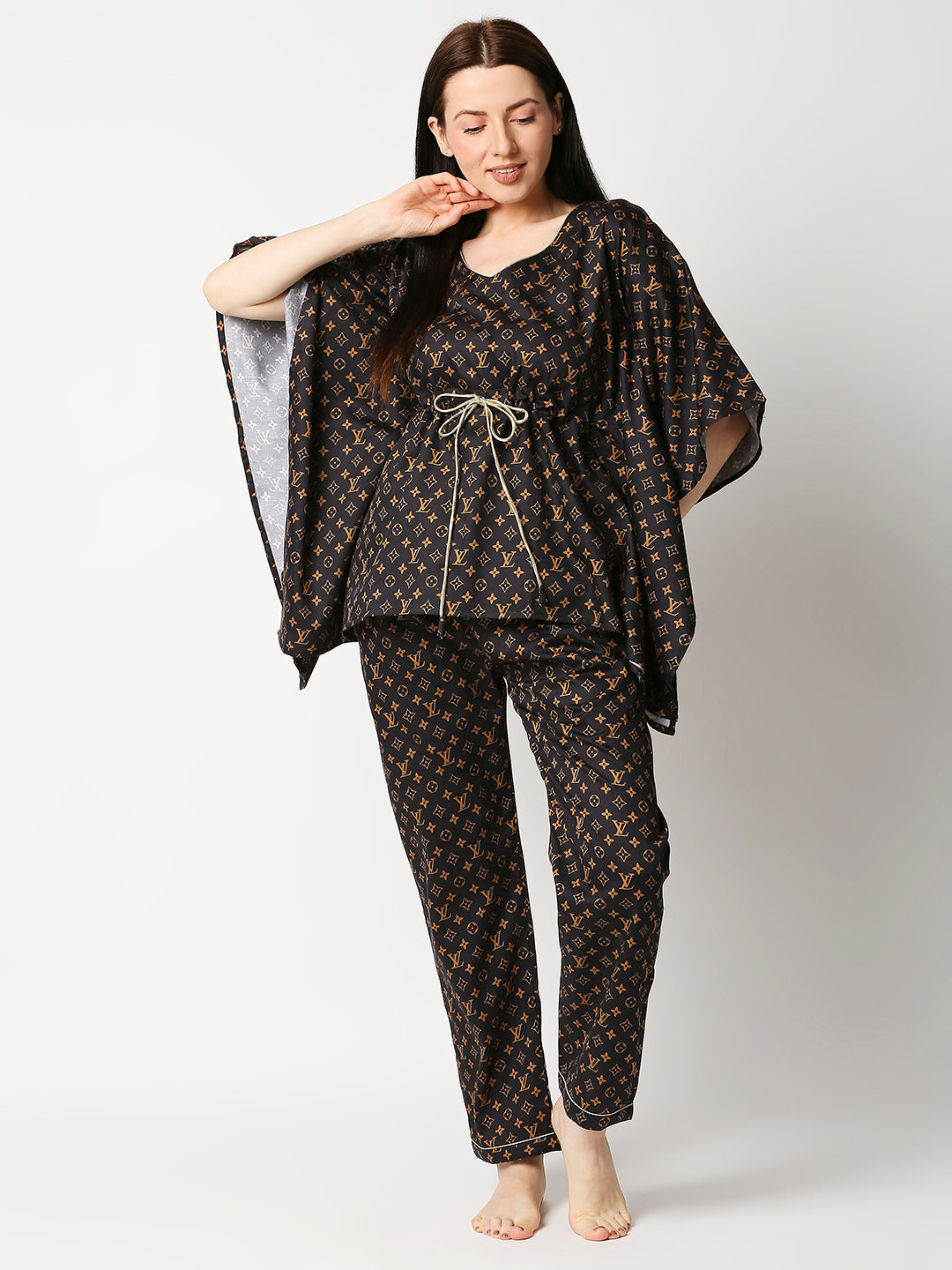 LV Brown Kaftan Pj Set - Pure Cotton Pj Set in Kaftan Style