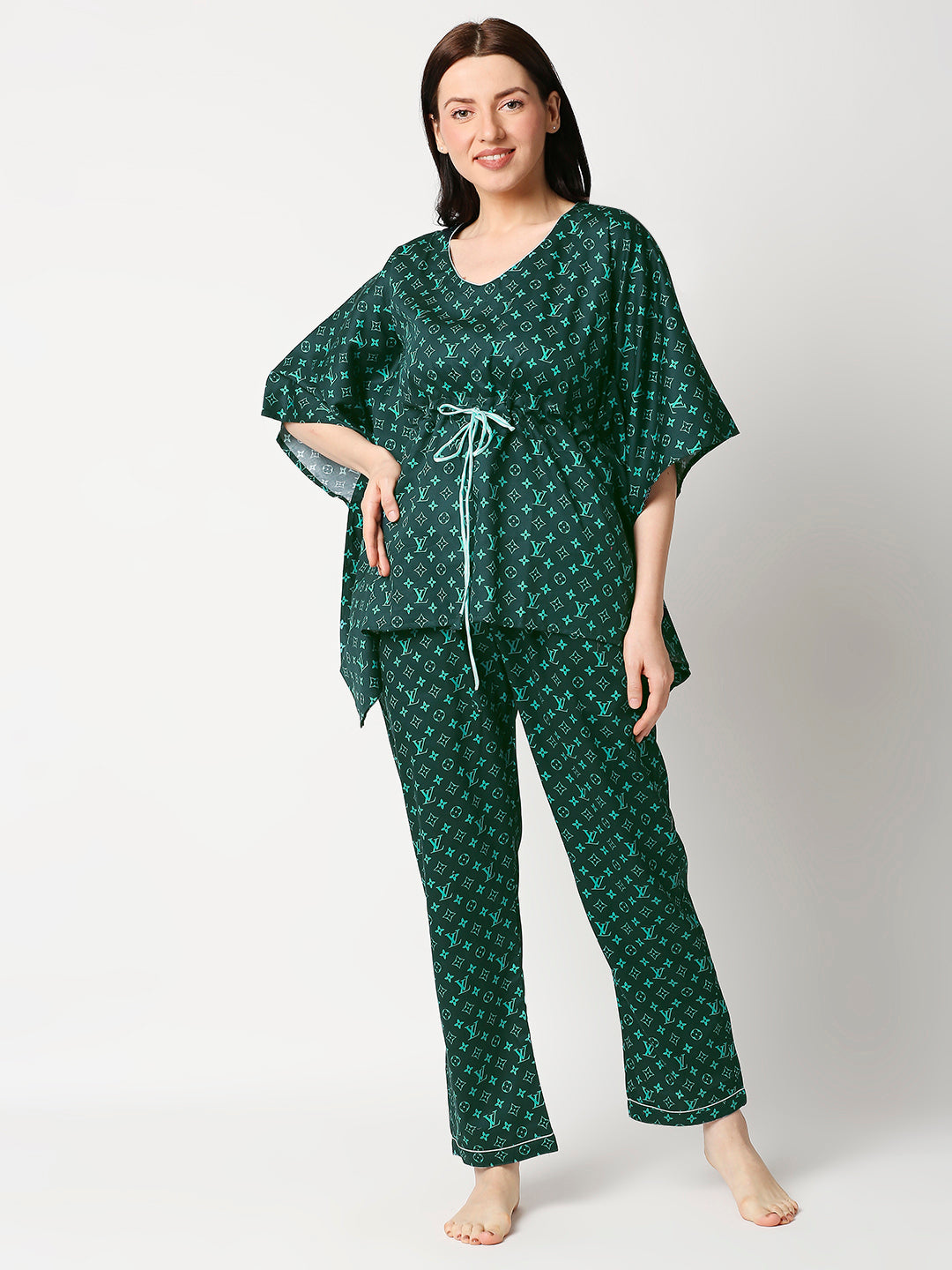Lv Emerald Kaftan Pj Set - Pure Cotton Pj Set in Kaftan Style