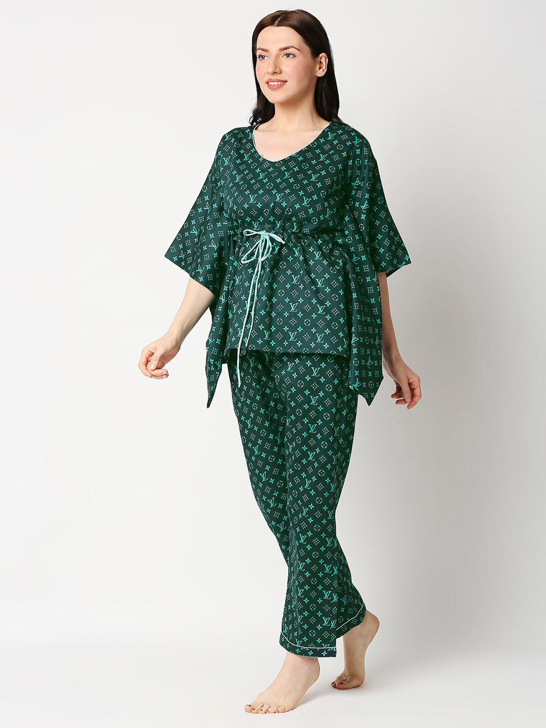 Lv Emerald Kaftan Pj Set - Pure Cotton Pj Set in Kaftan Style