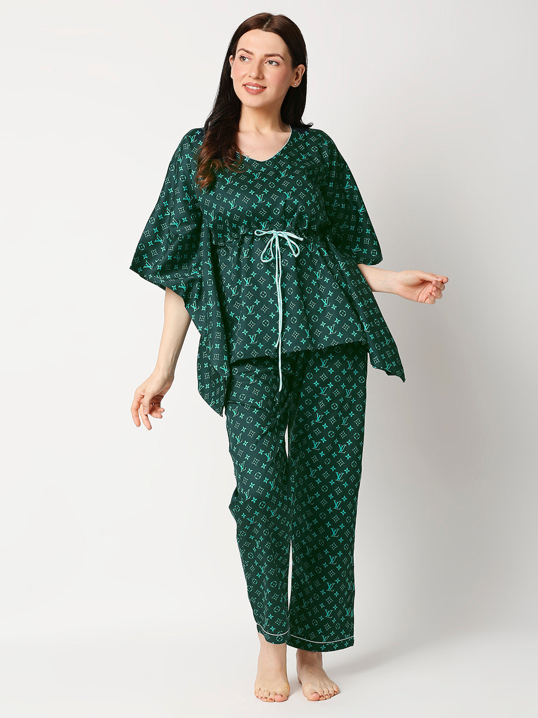 Lv Emerald Kaftan Pj Set - Pure Cotton Pj Set in Kaftan Style
