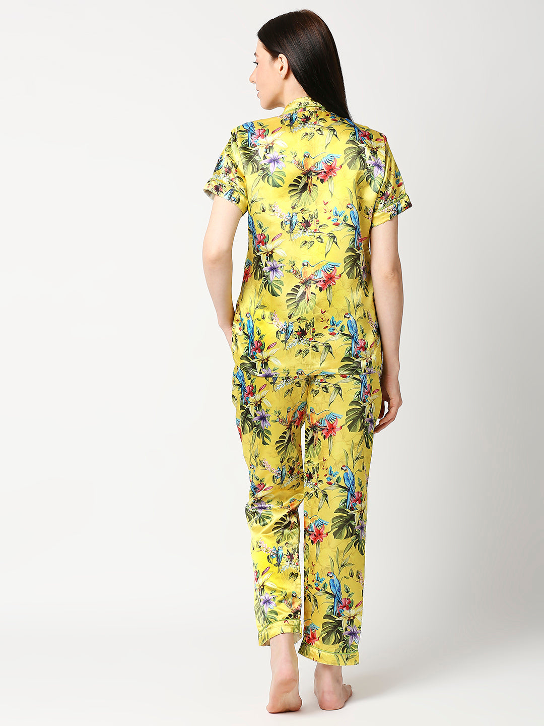 Tropical Paradise Satin Pj Set - Luxury Printed Button Down Pj Set