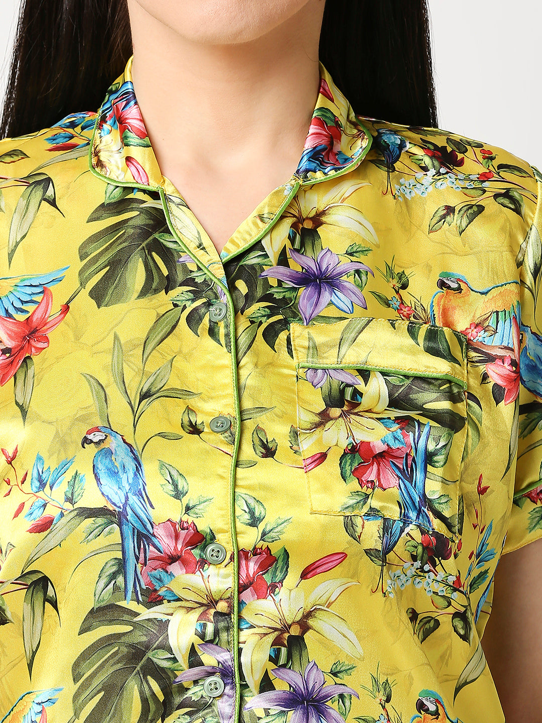 Tropical Paradise Satin Pj Set - Luxury Printed Button Down Pj Set