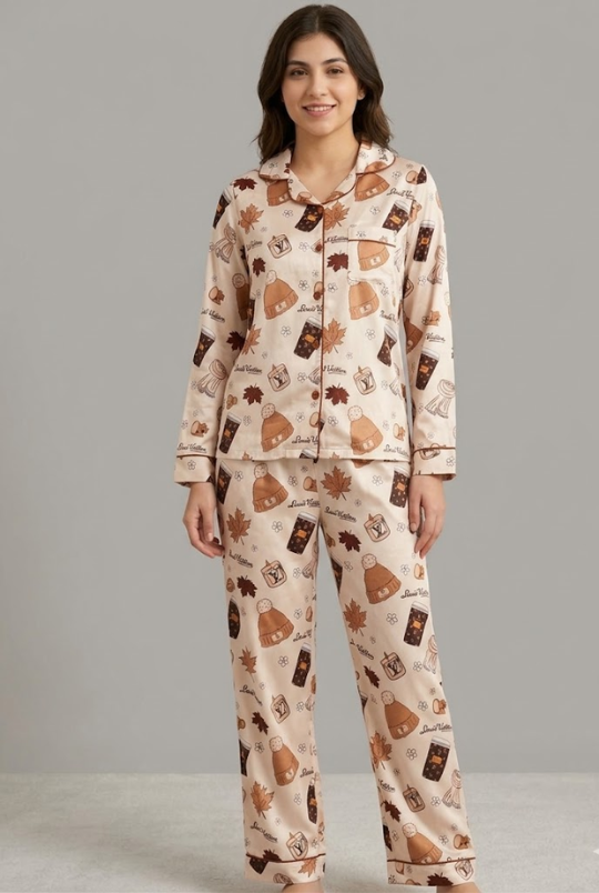 Cozy Vuitton Button Down Pj Set - Pure Cotton Pj Set with Notched Collar