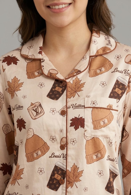 Cozy Vuitton Button Down Pj Set - Pure Cotton Pj Set with Notched Collar
