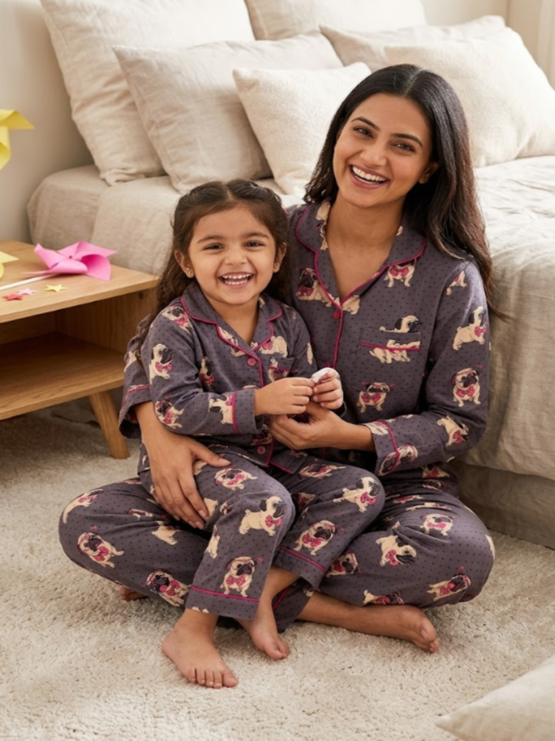 Pug Life Pure Cotton Mom & Kids Twinning Pj Set