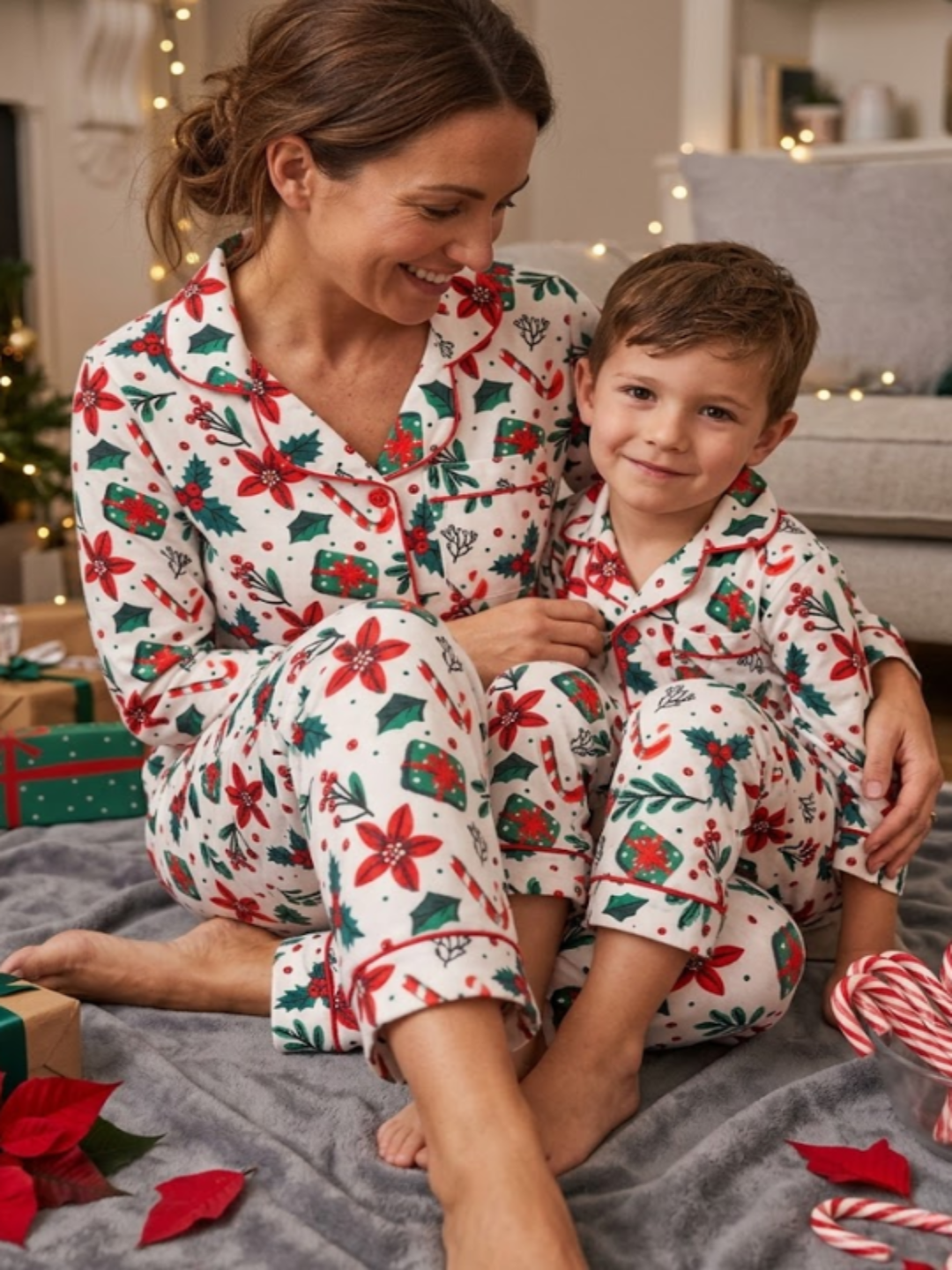 Under the Mistletoe Cotton Rayon Mom & Kids Twinning Pj Set