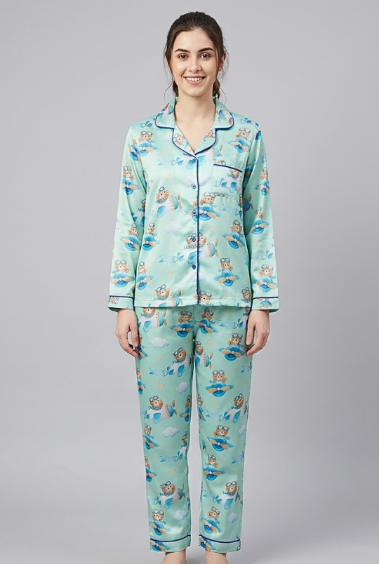 Fly High Button Down Pj Set - Pure Cotton PJ Set with Notched Collar
