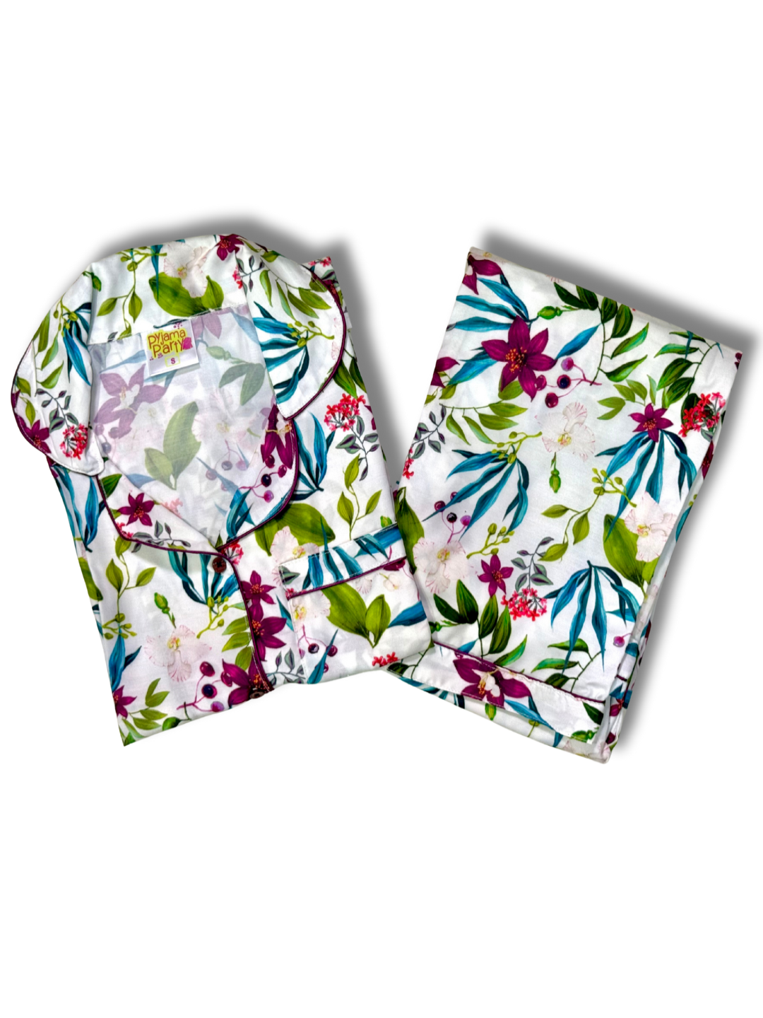 Garden Glow Button Down Pj Set - Cotton Rayon Pj Set with Notched Collar