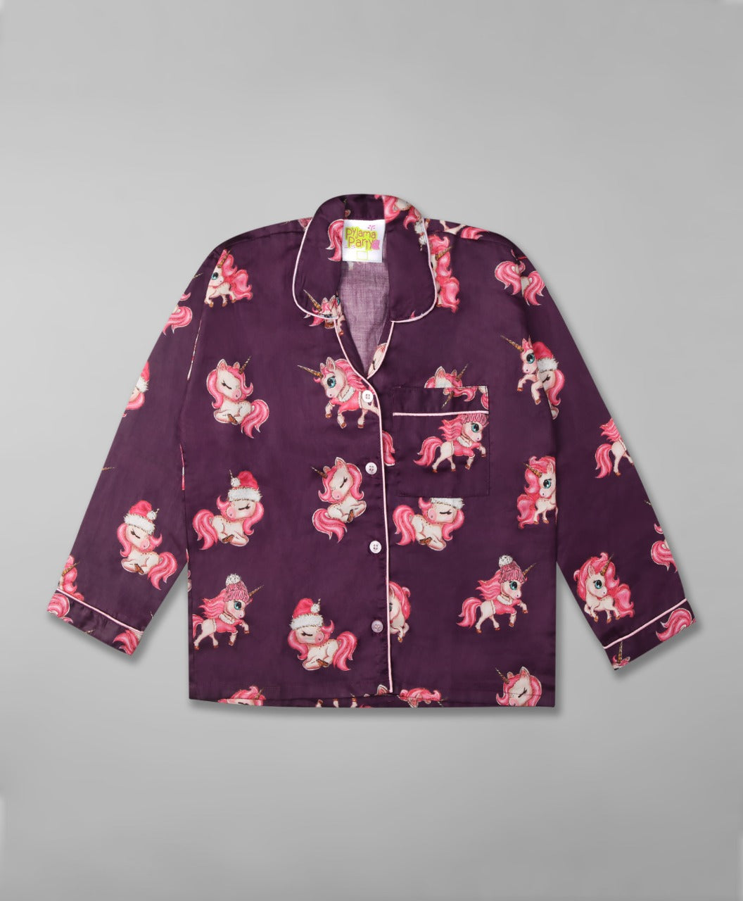 Unicorn Fantasy Kids Button Down Pj Set - Pure Cotton Pj Set with Notched Collar