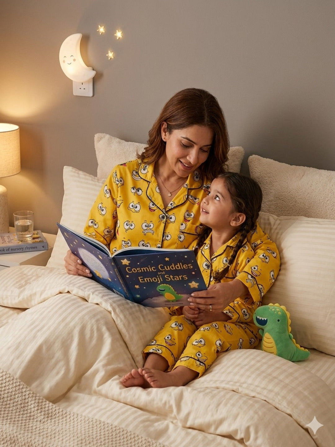 Smiley Pure Cotton Mom & Kids Twinning PJ Set