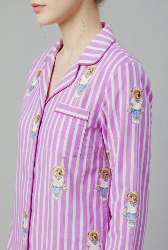 Polo Pink Button Down Pj Set - Pure Cotton PJ Set with Notched Collar