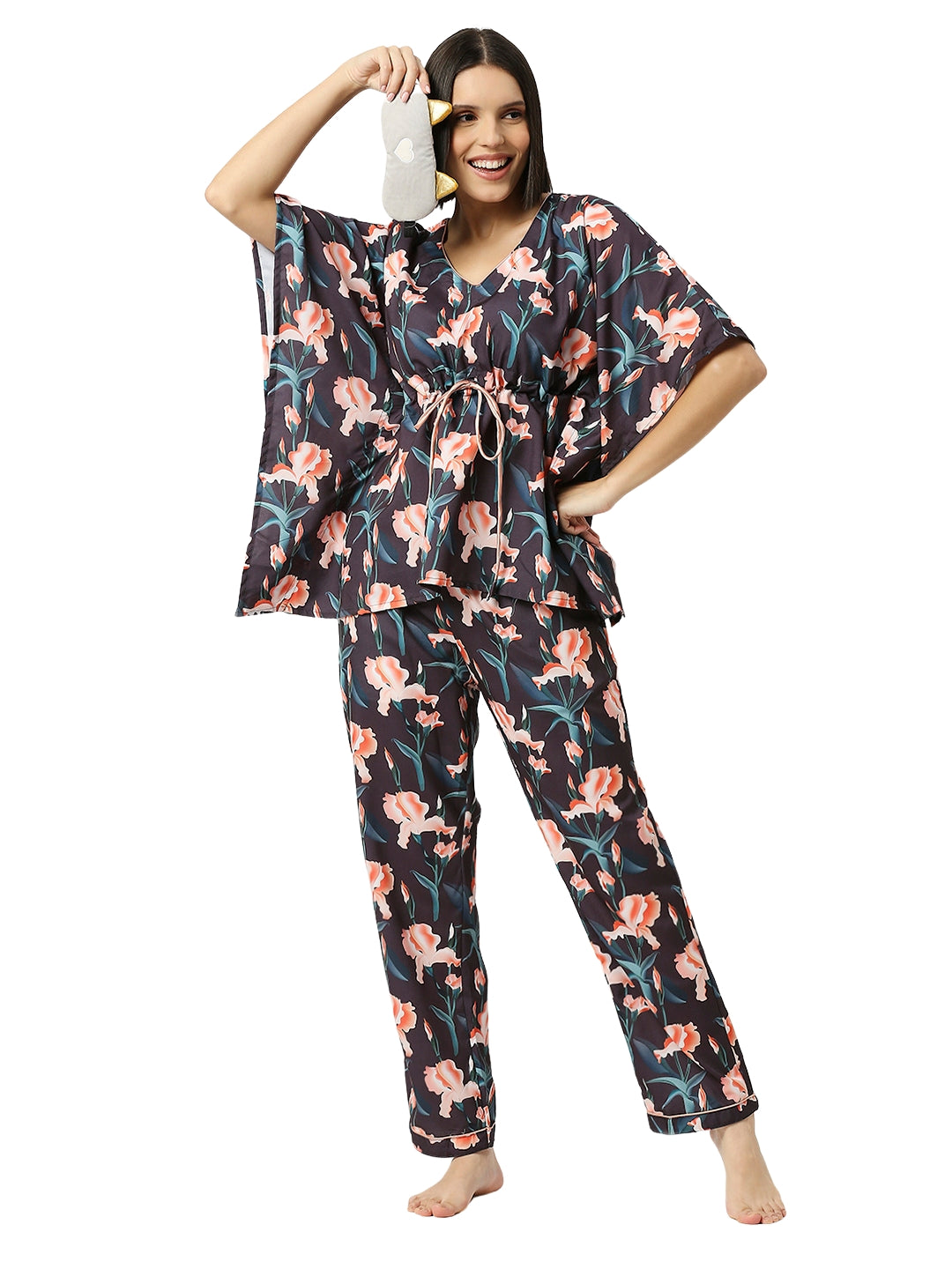 Black Iris Kaftan Pj Set - Cotton Rayon Pj Set in Kaftan Style