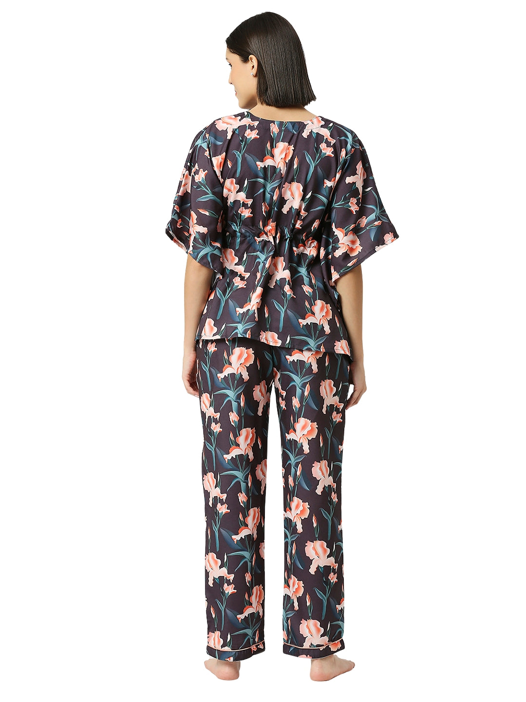 Black Iris Kaftan Pj Set - Cotton Rayon Pj Set in Kaftan Style