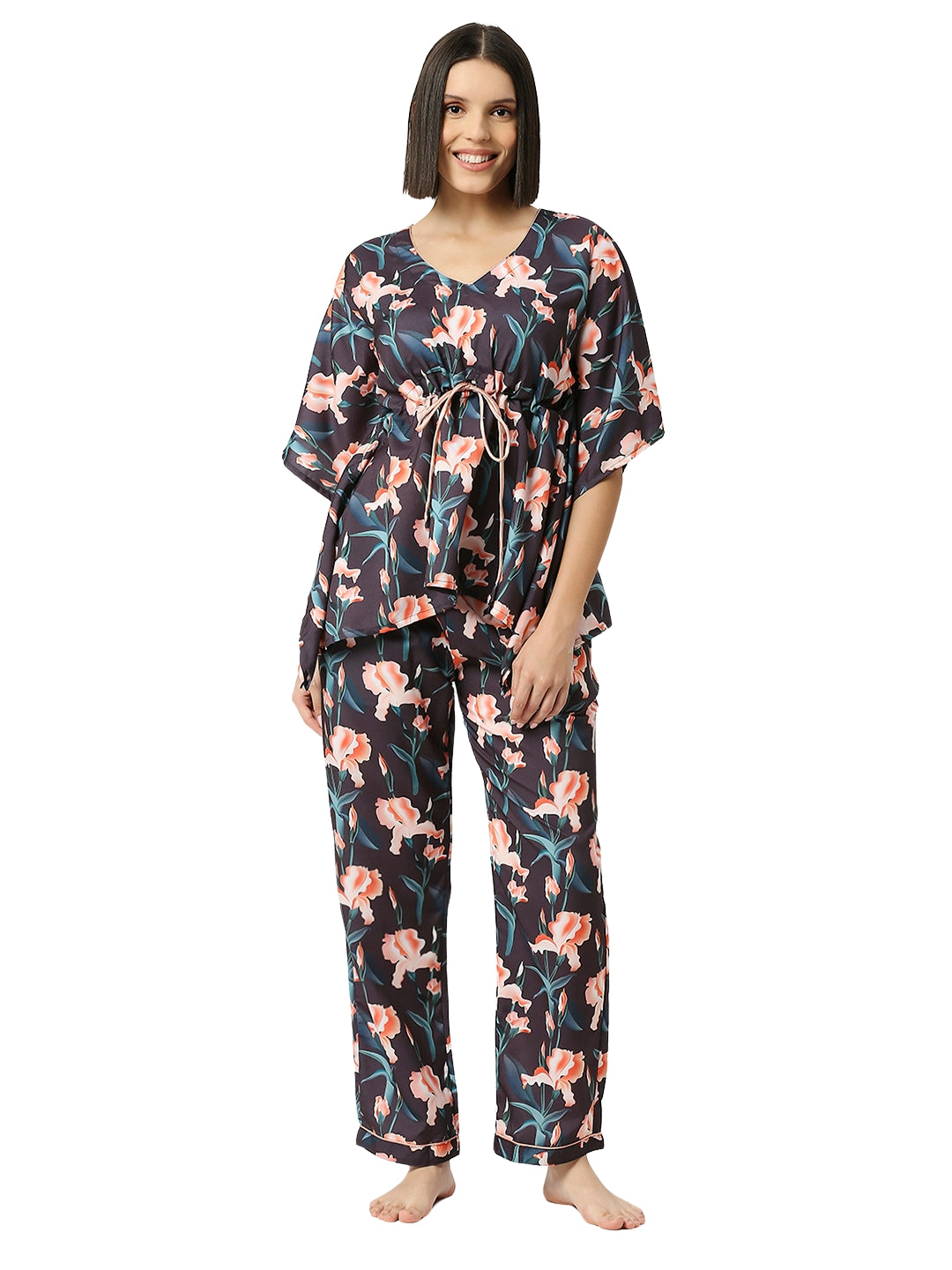 Black Iris Kaftan Pj Set - Cotton Rayon Pj Set in Kaftan Style