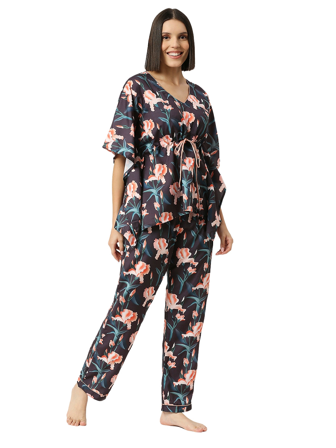 Black Iris Kaftan Pj Set - Cotton Rayon Pj Set in Kaftan Style