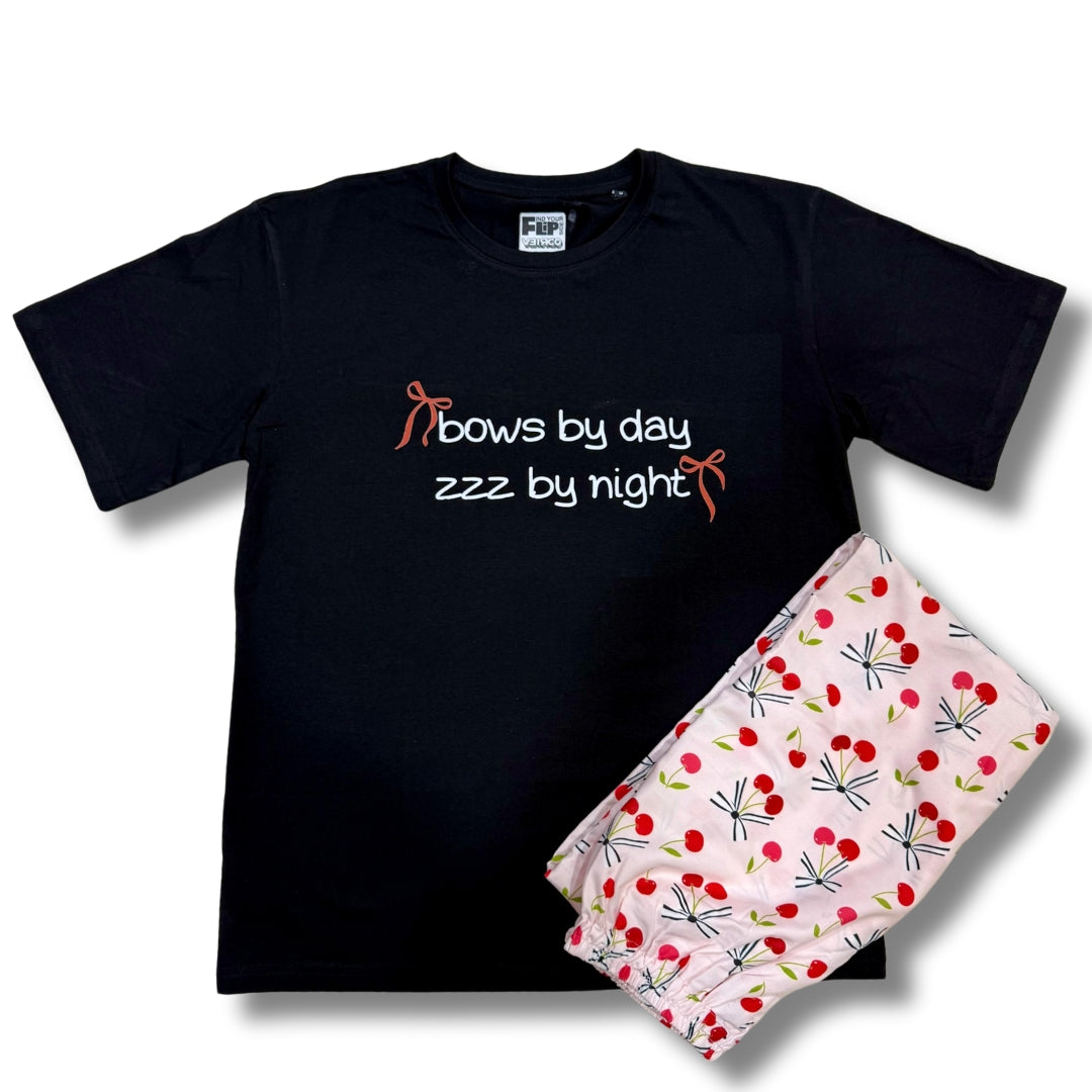 Berry Cozy T-shirt Pj Set - Oversized Tshirt with Pj Combo