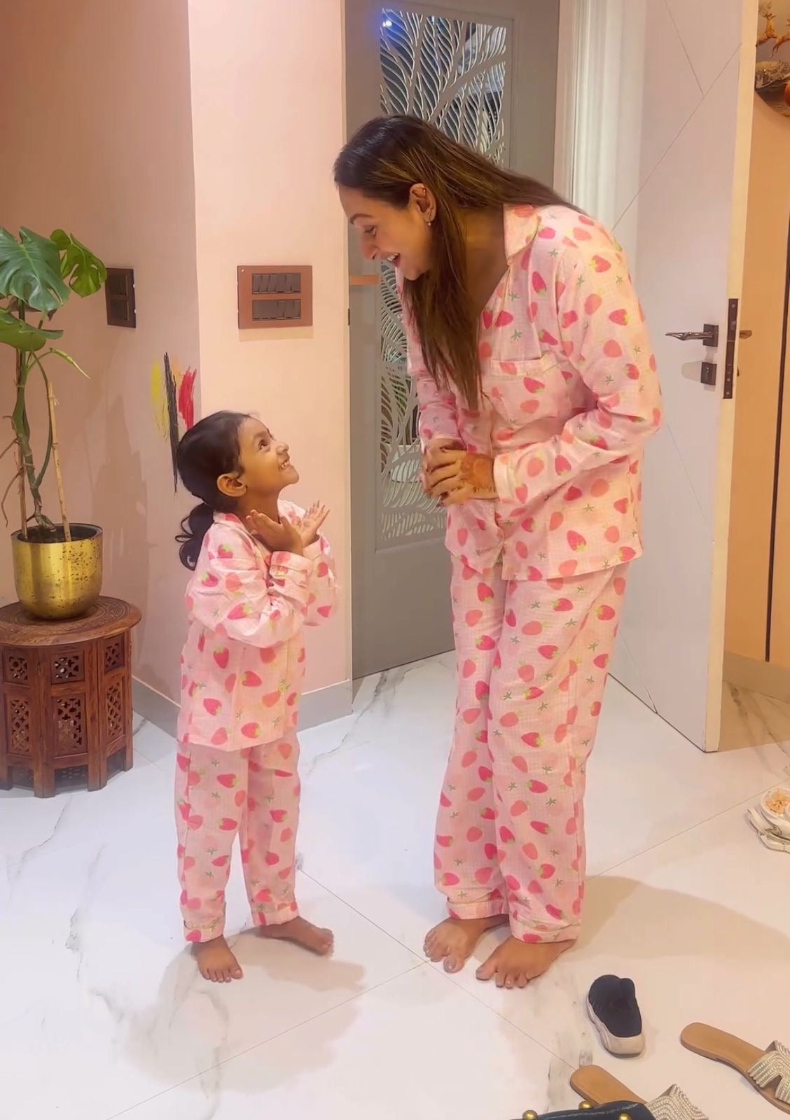 Strawberry Sweetheart Cotton Rayon Mom & Kids Twinning Pj Set