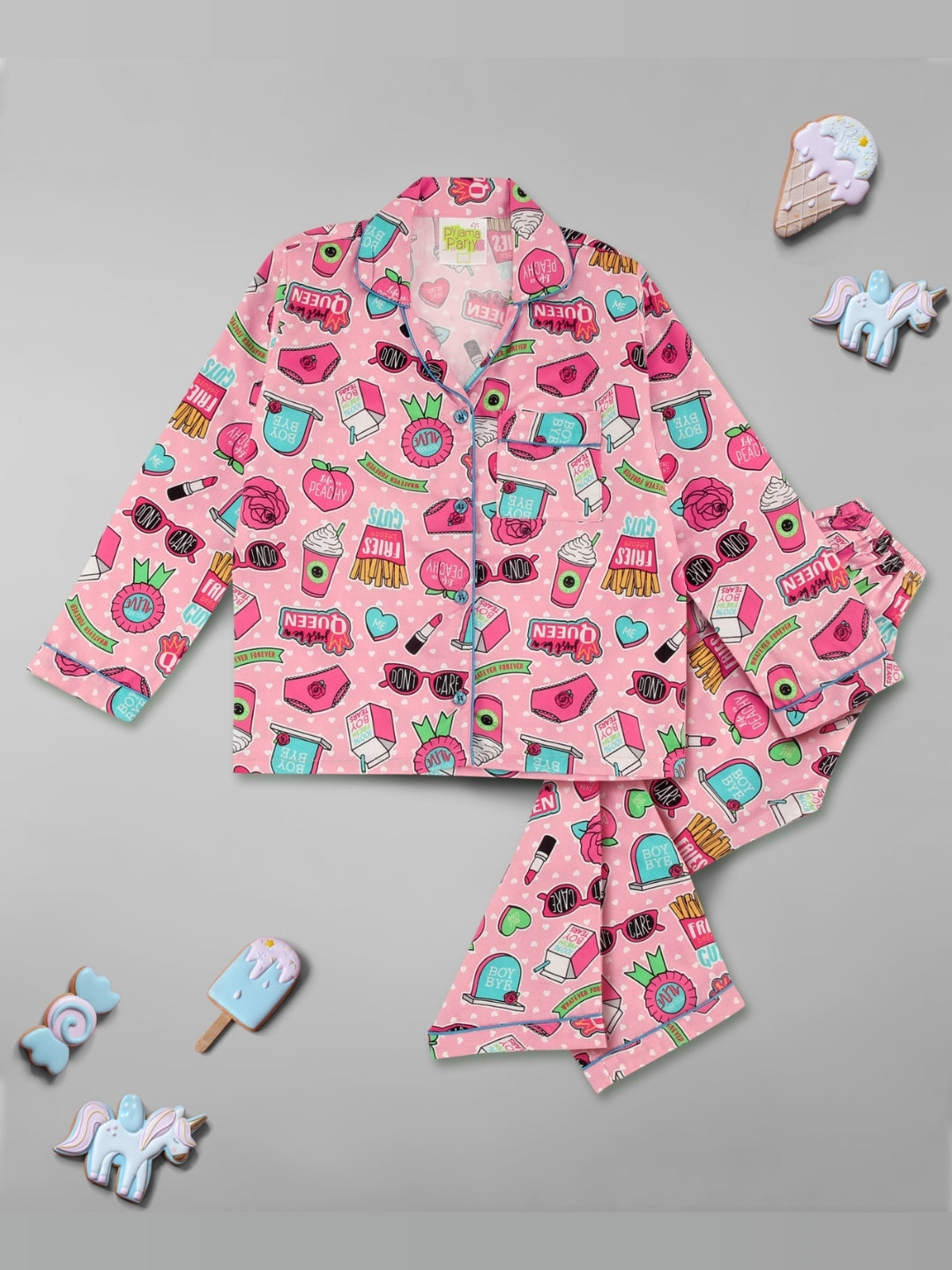 Feminist Kids Button Down Pj Set - Pure Cotton Pj Set with Notched Collar