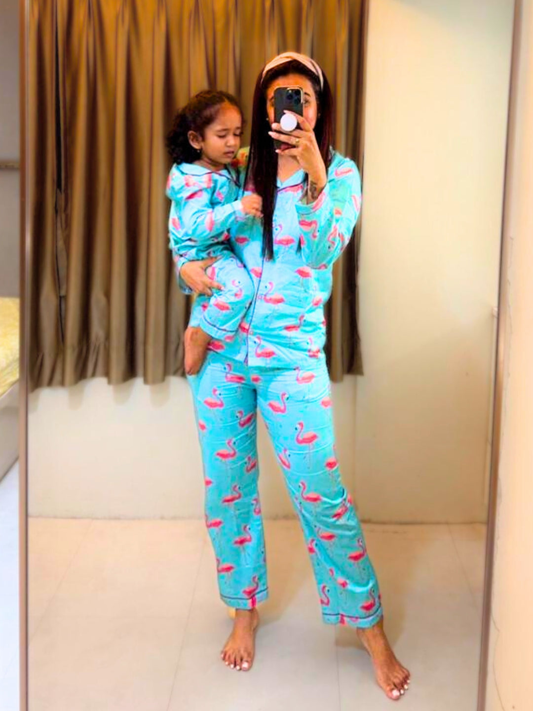 Pink Flamingo Pure Cotton Mom & Kids Twinning PJ Set