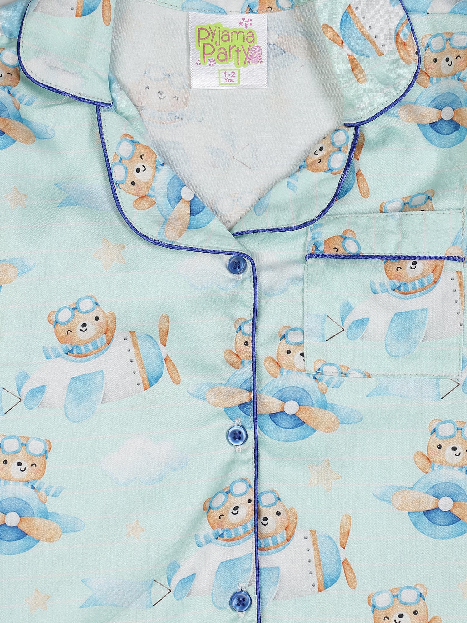 Fly High kids Button Down Pj Set - Pure Cotton Pj Set with Notched Collar