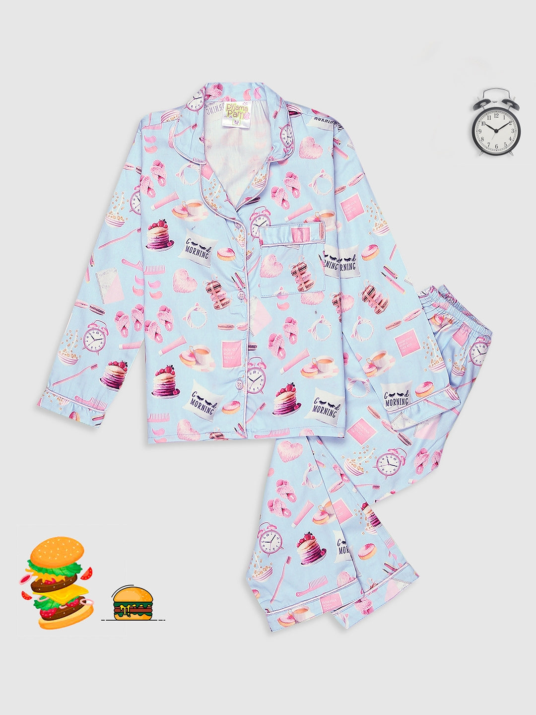 Good Morning Kids Button Down Pj Set - Pure Cotton Pj Set with Notched Collar